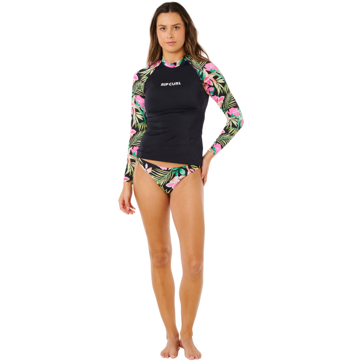 2026 Rip Curl Womens Molokai Long Sleeve Floral Insert Rash Vest 19RWRV - Black